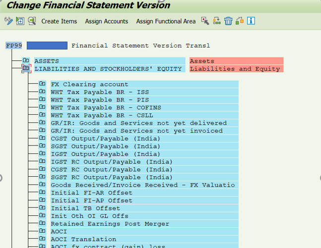 Figure 10—Create items for financial statement version
