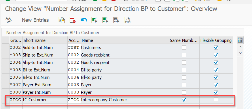 Figure 11: Selecting the same number assignment for BP and Intercompany Customers