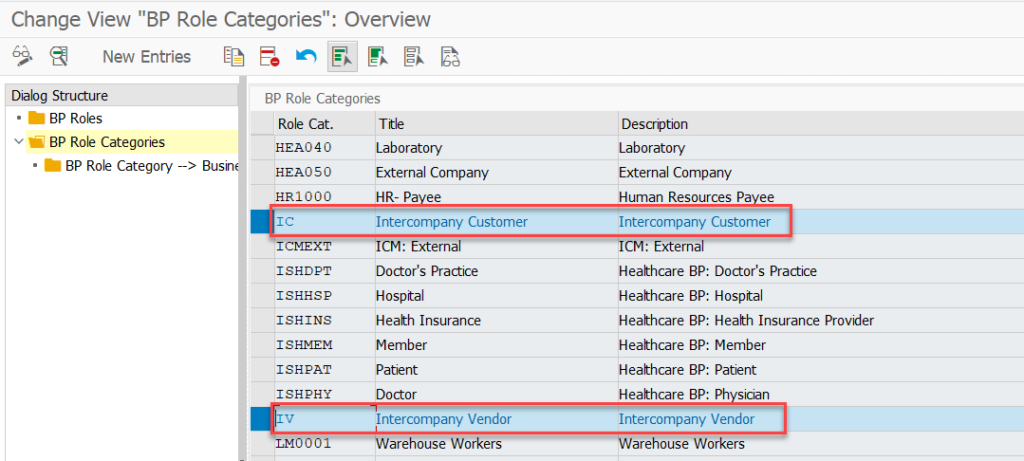 Figure 8: Define BP Role Categories for Intercompany Customers and Vendors