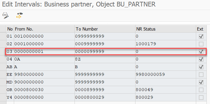 Figure 9: Create an external number range for Business Partner