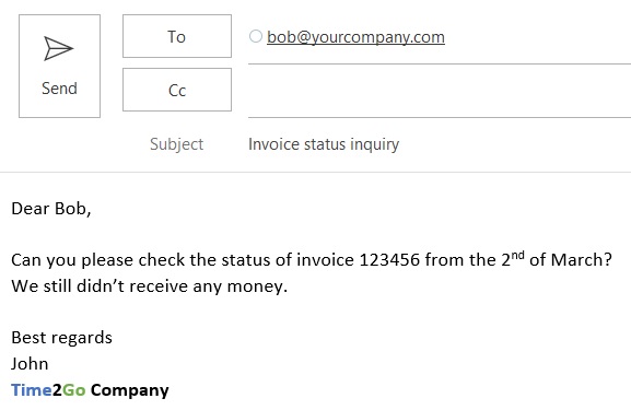 Figure 3 — In the example shared service center scenario, the supplier asks for an invoice update via email